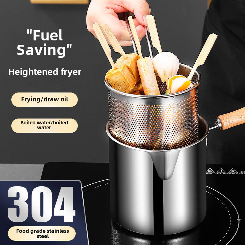 304 Stainless Steel Fryer Household Kitchen Fuel-Saving Mini String Deep Pot Multifunctional Cross-Border Fryer With Filter
