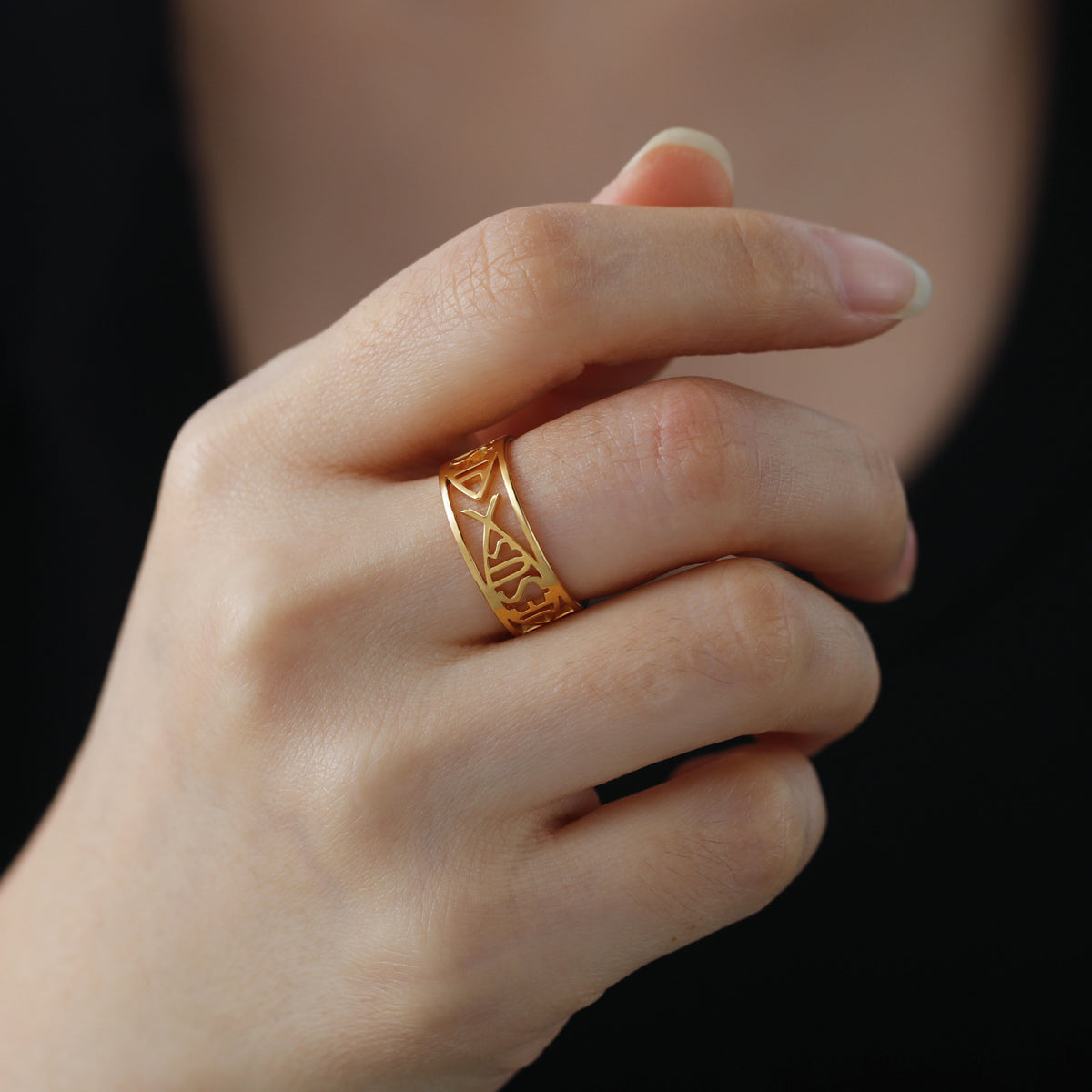 Titanium Steel Semi-hollow Men's And Women's Same Stainless Steel Ring