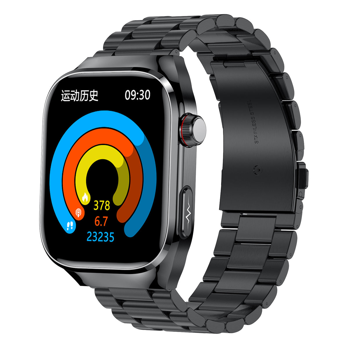 Smart Watch Micro Physical Examination Uric Acid Blood Glucose Blood Lipid Bluetooth Calling Black Frame Black Steel Belt