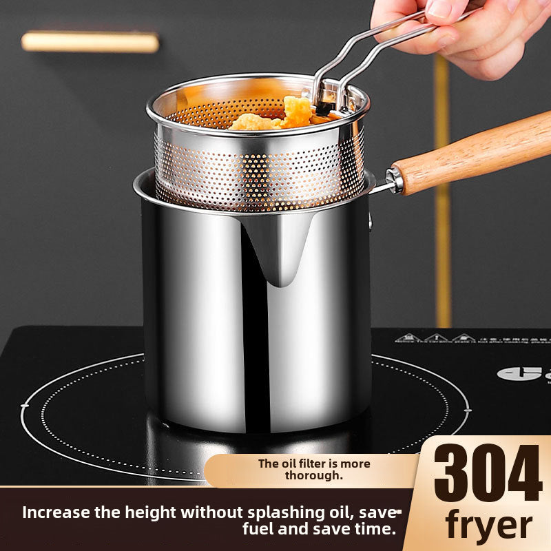304 Stainless Steel Fryer Household Kitchen Fuel-Saving Mini String Deep Pot Multifunctional Cross-Border Fryer With Filter
