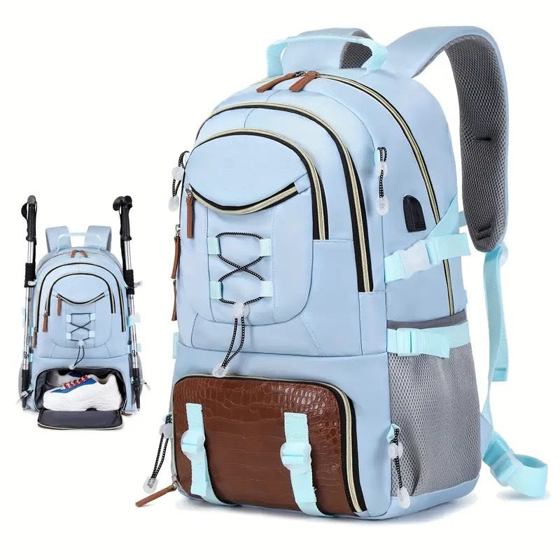 Hiking Mountaineering Large Capacity Outdoor Gymnastic Valise Sky Blue 52X34X19