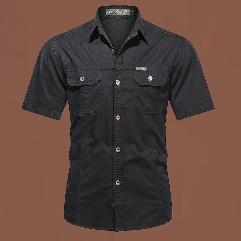 Workwear Short Sleeve Cotton Work Clothes Shirt Outdoor Loose Men's Shirt Black
