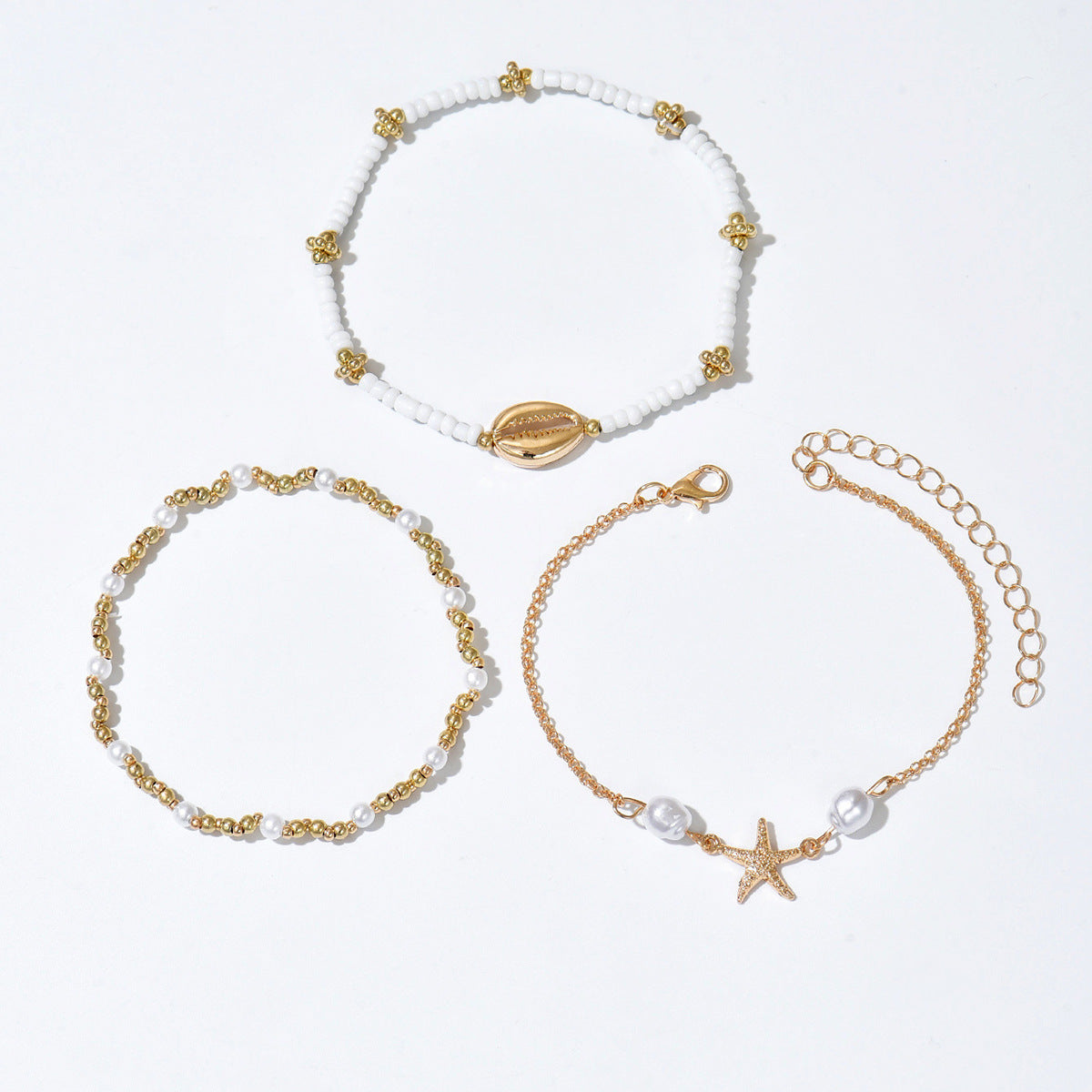 Beach Vacation Bead Shell Starfish Foot Ornaments Anklet Three-piece Set 3pieces set