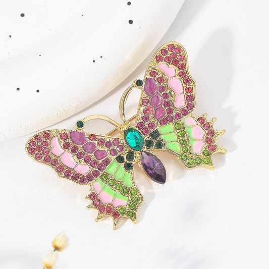 Broken Butterfly Vintage Dripping Enamel Colorful Crystals Butterfly Brooch