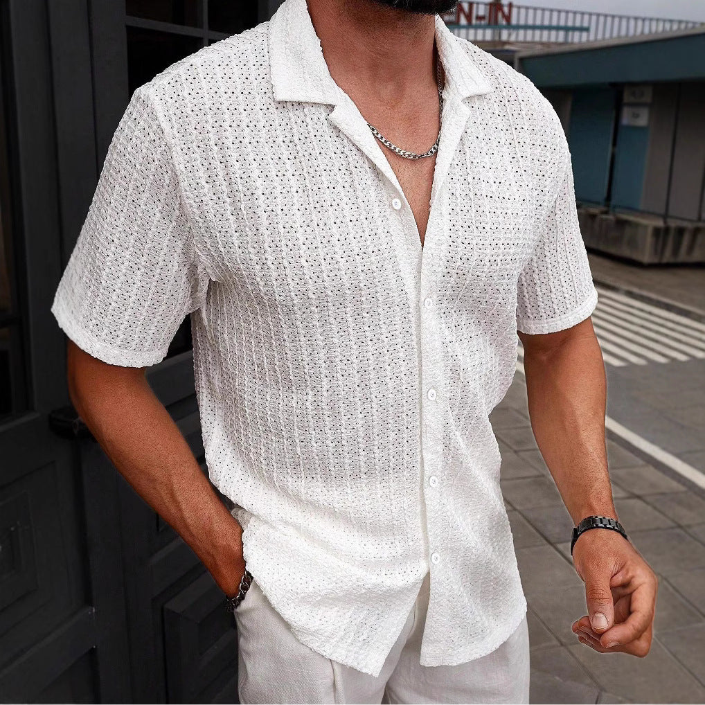 Men's Casual Striped Shirt Lapel Short Sleeve Top