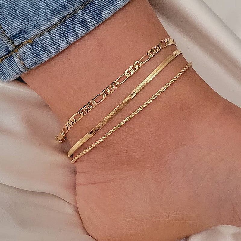 European And American Stylish Women's Simple Personality Multi-layer Anklet Suit Four Gold Anklet