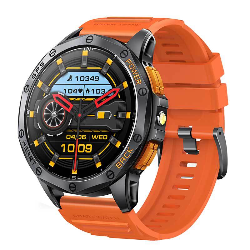 K67 Bluetooth Calling Compass AMOLED Smart Watch Black And Orange Color