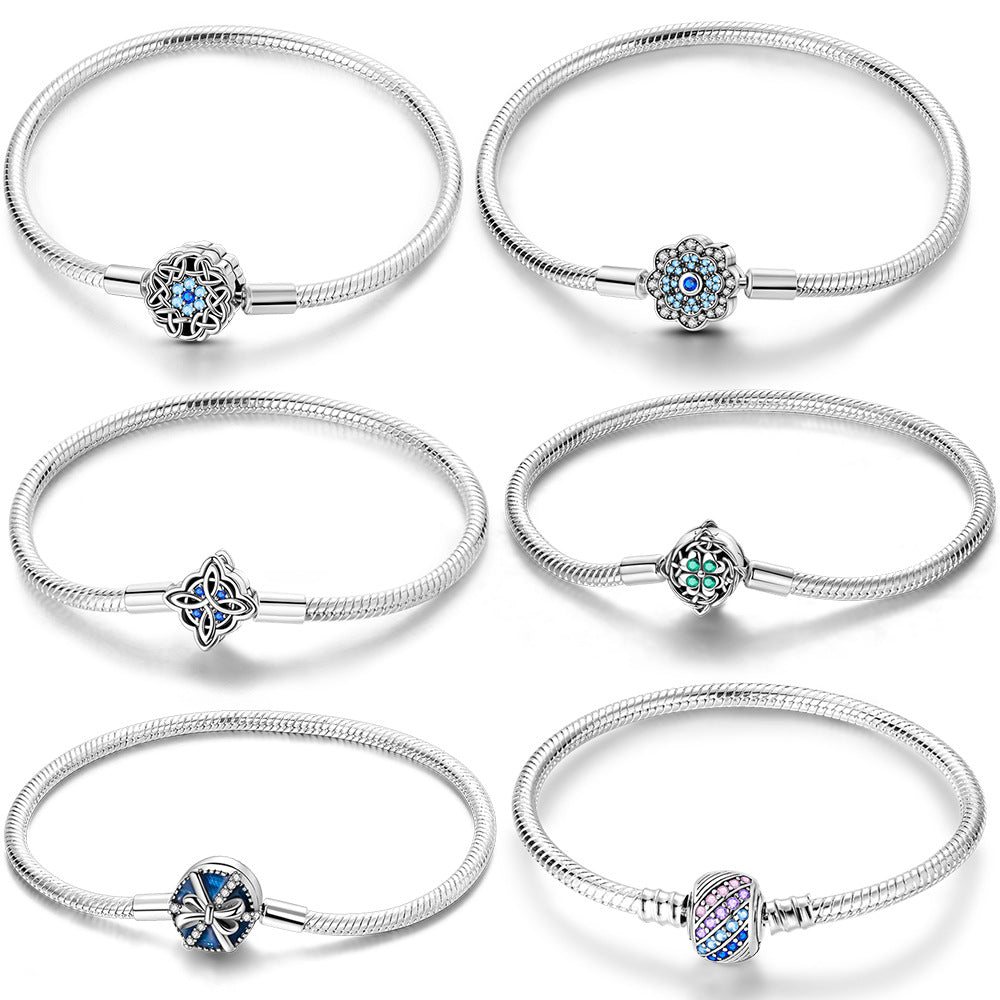 Creative Cooperized Silver Blue Zircon Snake Bones Chain Celtic Knot DIY Handmade