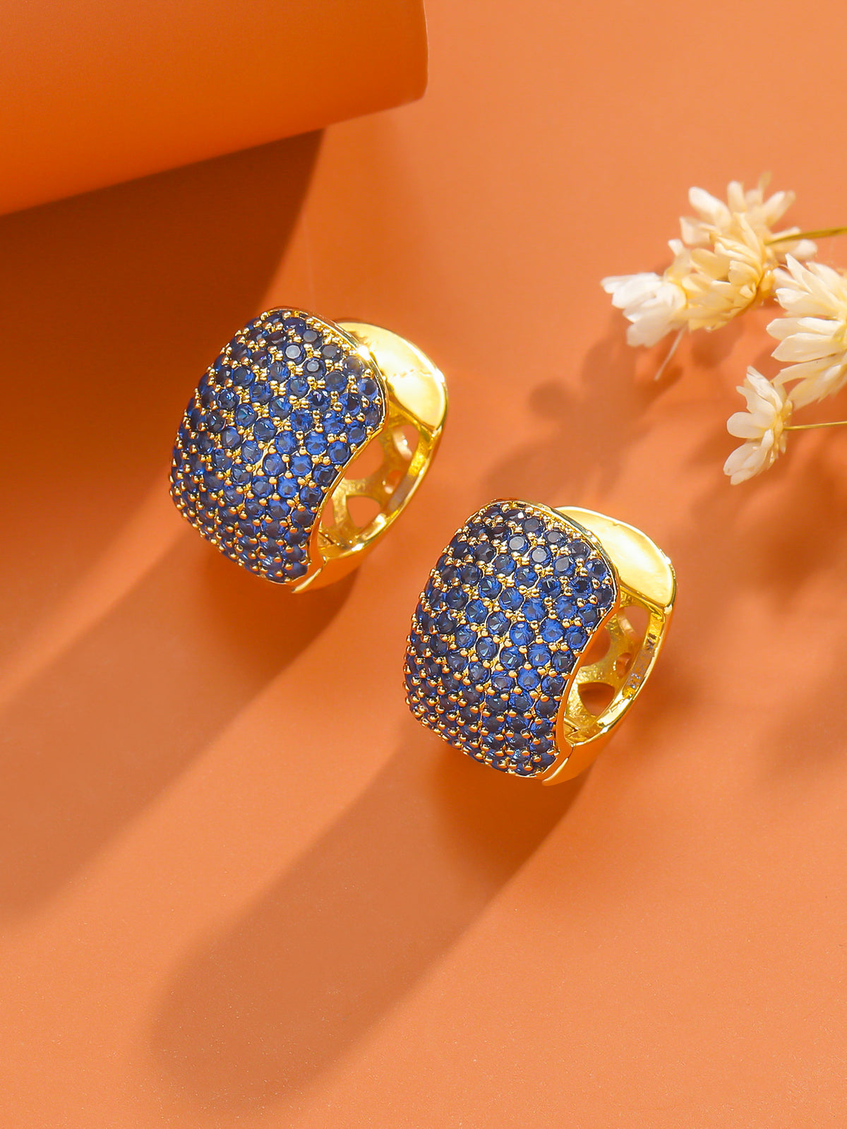 Simple Fashion Ear Clips Gold-plated Color Zircon Earrings 08 Golden Blue