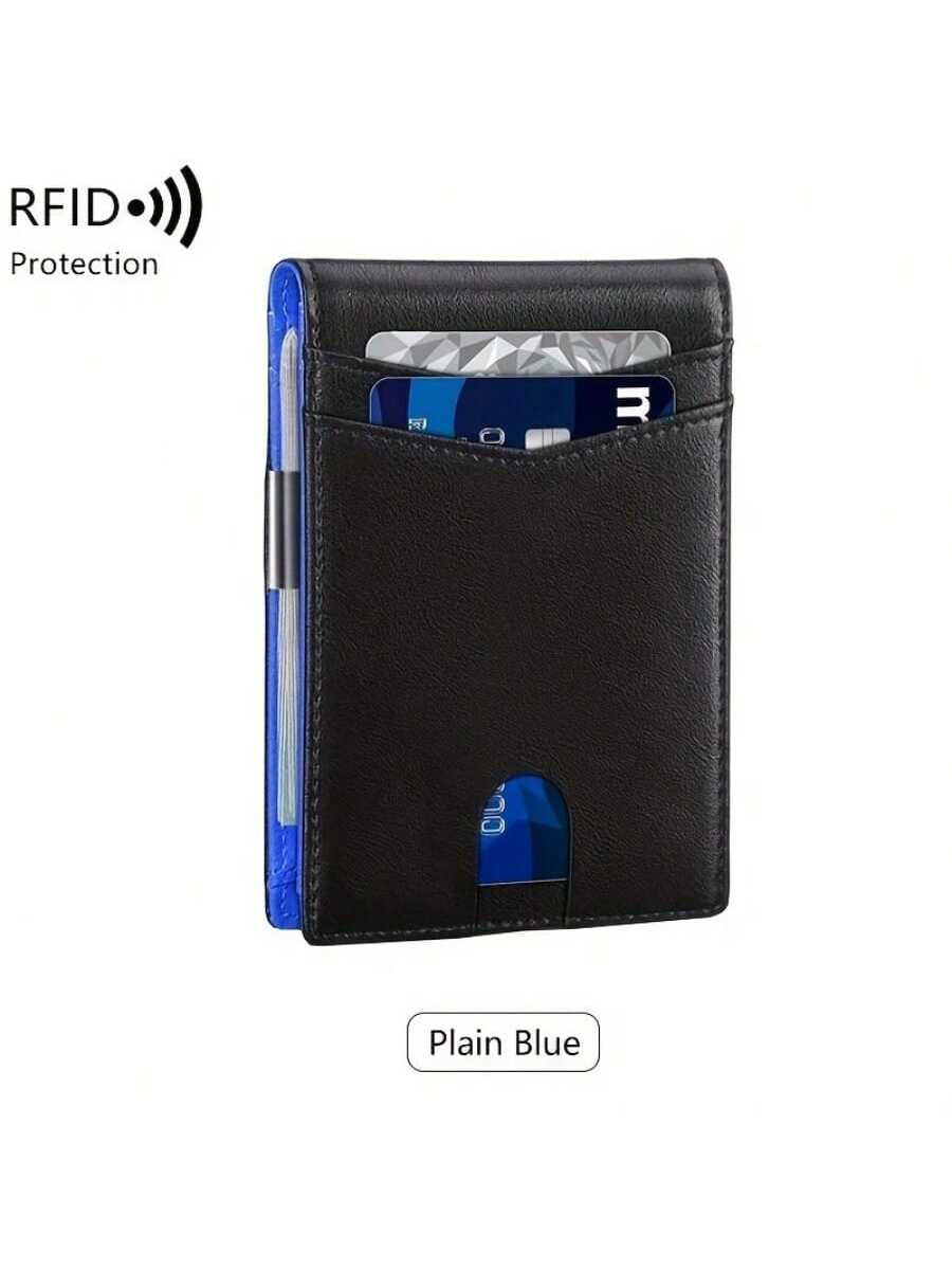 New Men's Ultra-thin Wallet Simple 12 Cards Black And Blue