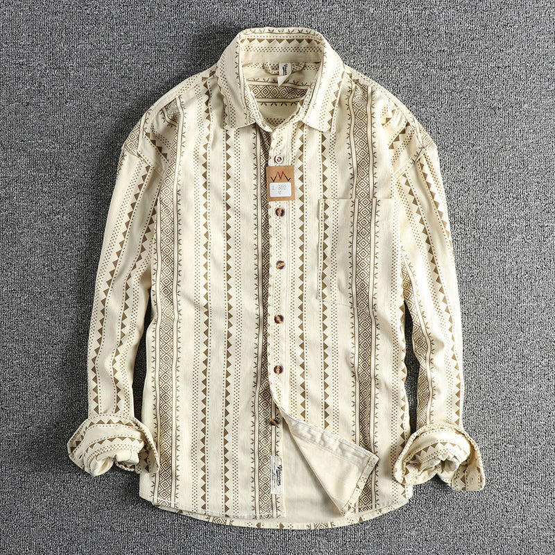 Ethnic Style Navajo Totem American Retro Casual Men's Shirt Beige