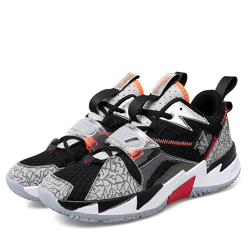 Autumn Flying Surface Woven Youth Basketball Shoes Black Cement