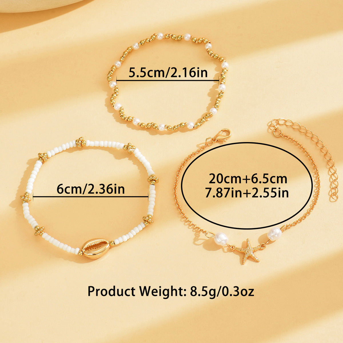 Beach Vacation Bead Shell Starfish Foot Ornaments Anklet Three-piece Set