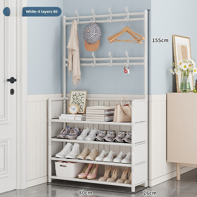 Shoe Rack Multi-layer Household Floor-standing One-piece Shoe And Hat Rack Bedroom Living Room Bag Rack Door Storage Simple Shoe Rack 4-layer 80 white side cloth style