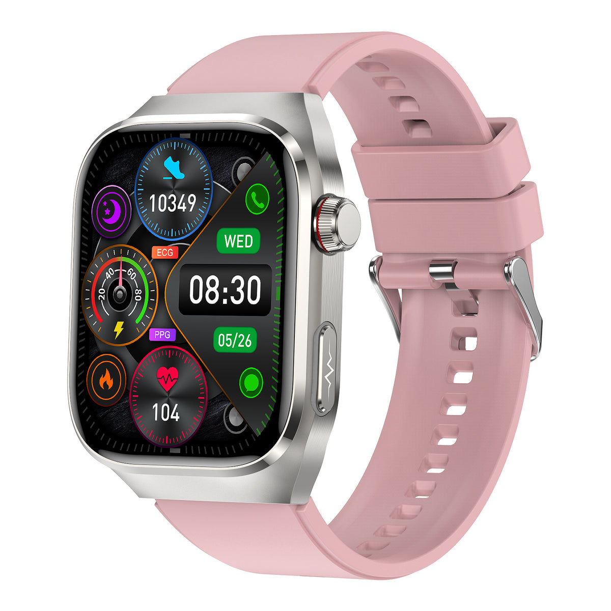 Smart Watch Micro Physical Examination Uric Acid Blood Glucose Blood Lipid Bluetooth Calling Silver Frame Powder Tape