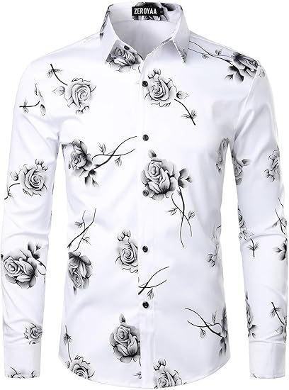 3D Golden Rose Print Slim Fit Long Sleeve Formal Wear Shirt XY12