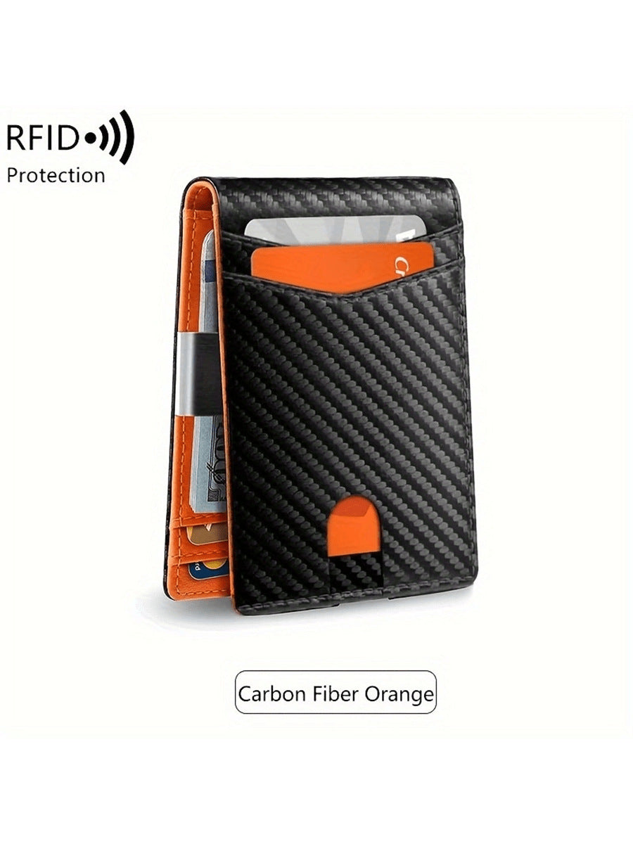 New Men's Ultra-thin Wallet Simple 12 Cards Carbon Fiber Black Orange