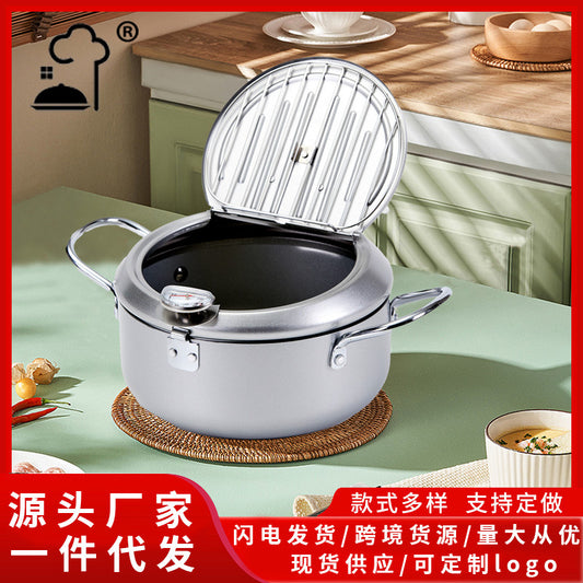 Household Temperature Controlled Tempura Japanese-style Fryer With Oil Filter Carbon Steel Non-stick Fryer Household Small Fuel-saving Small Fryer