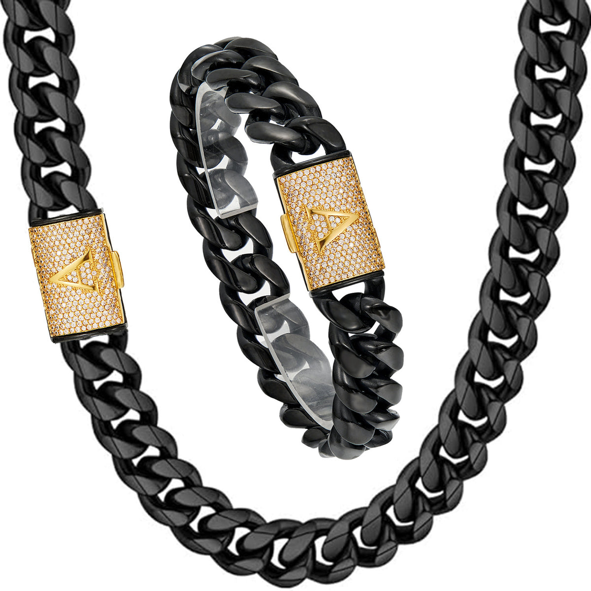 English Letter Flip Drill Buckle Cuban Bracelet Black Chain Letter Buckle A 14mm20 inches51cm