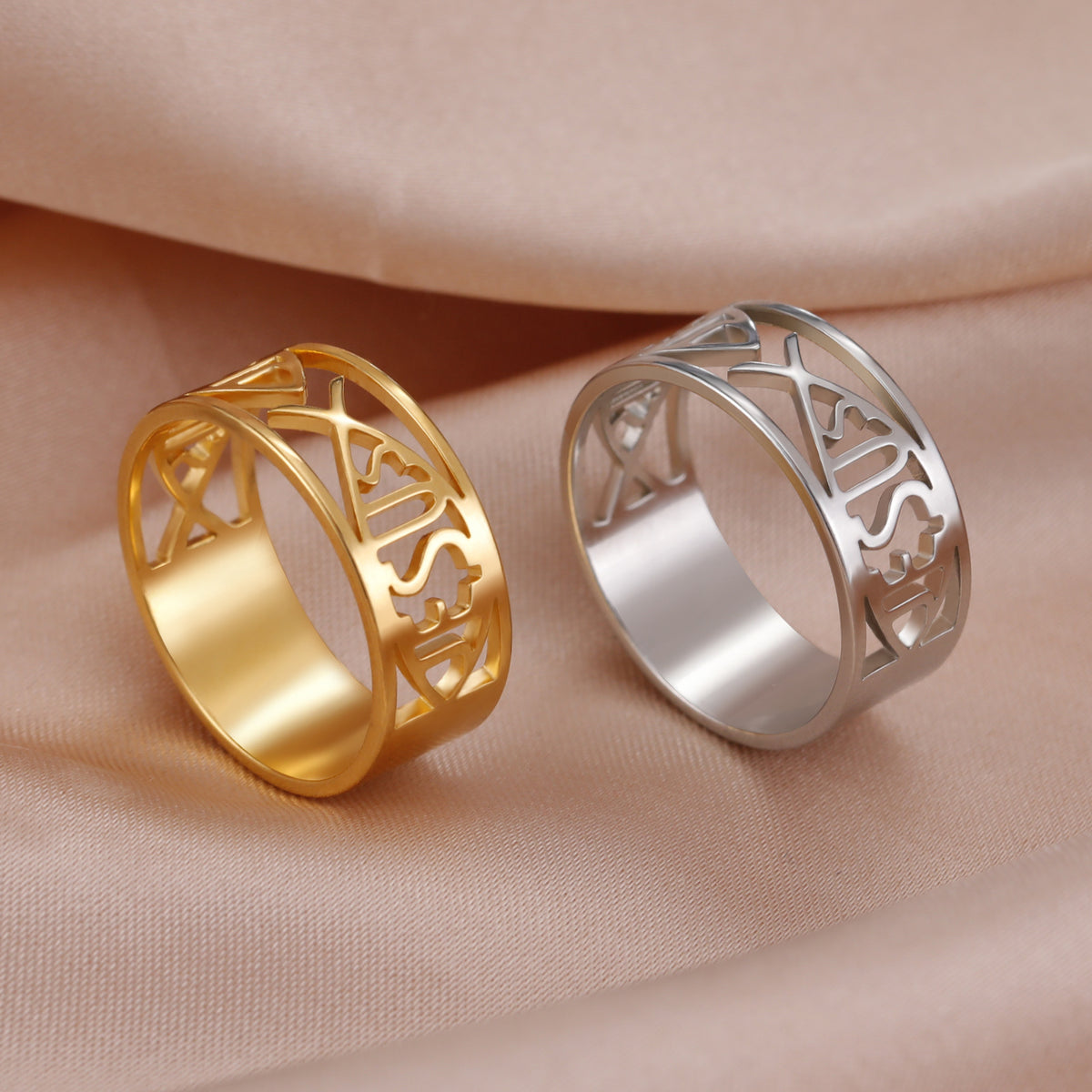 Titanium Steel Semi-hollow Men's And Women's Same Stainless Steel Ring