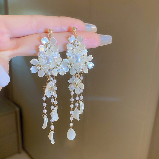 Light Luxury Flower Tassel Earrings Light Luxury