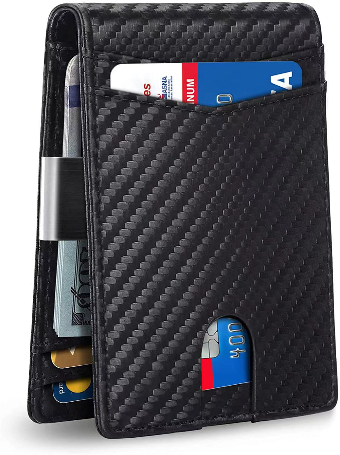 New Men's Ultra-thin Wallet Simple 12 Cards Carbon Fiber Black
