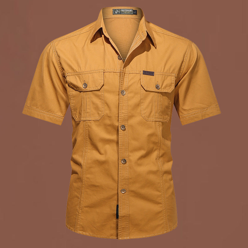 Workwear Short Sleeve Cotton Work Clothes Shirt Outdoor Loose Men's Shirt Turmeric