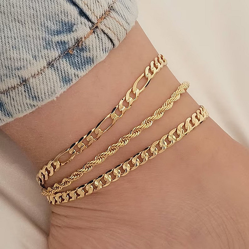 European And American Stylish Women's Simple Personality Multi-layer Anklet Suit Style 2 Golden Anklet