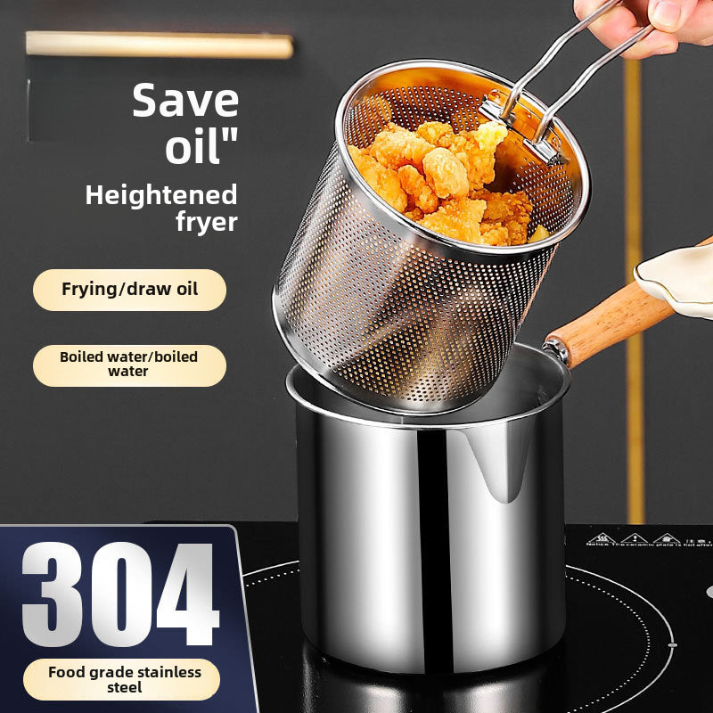 304 Stainless Steel Fryer Household Kitchen Fuel-Saving Mini String Deep Pot Multifunctional Cross-Border Fryer With Filter