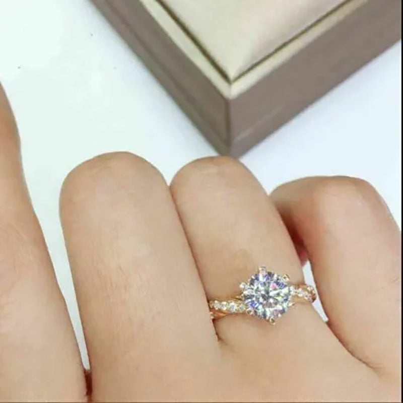 Winding Twist Shape Micro-inlaid Six-claw Ring