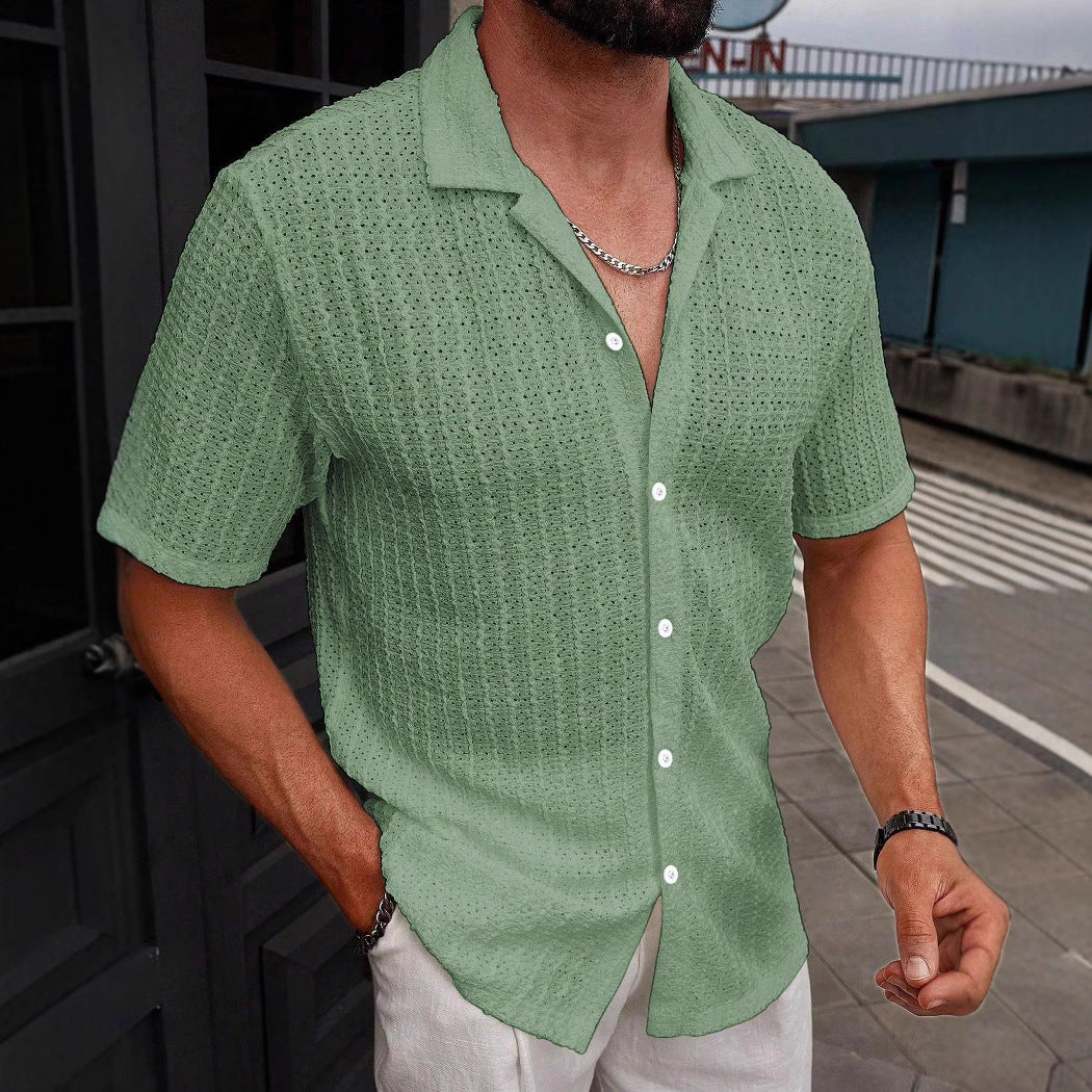 Men's Casual Striped Shirt Lapel Short Sleeve Top