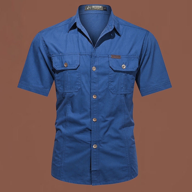 Workwear Short Sleeve Cotton Work Clothes Shirt Outdoor Loose Men's Shirt Denim Blue