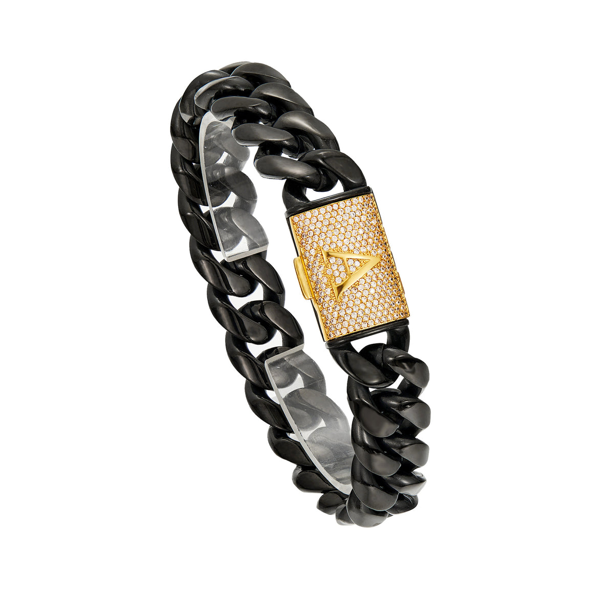 English Letter Flip Drill Buckle Cuban Bracelet Black Chain Letter Buckle Z 14 Mm8.5 Inch Bracelet