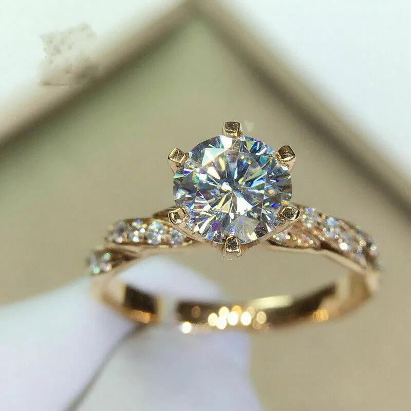Winding Twist Shape Micro-inlaid Six-claw Ring Q179 Gold