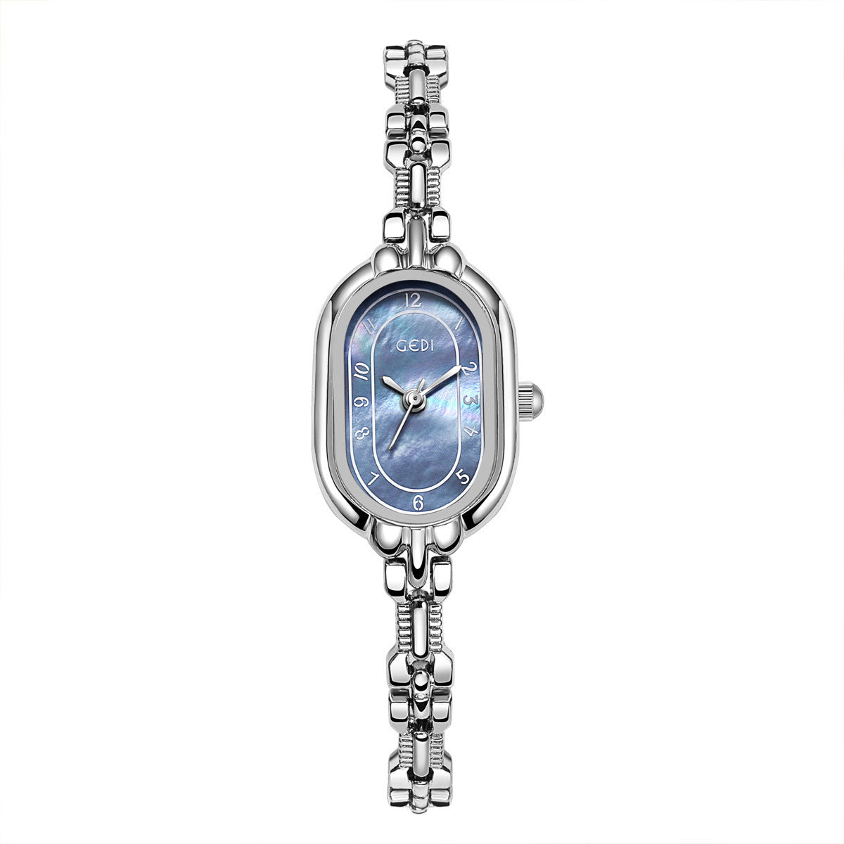 Retro Oval Niche High-grade Fritillary Bracelet Quartz Watch Silver Streak Blue Plate