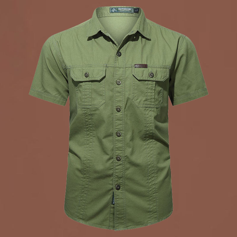 Workwear Short Sleeve Cotton Work Clothes Shirt Outdoor Loose Men's Shirt Fruit Green