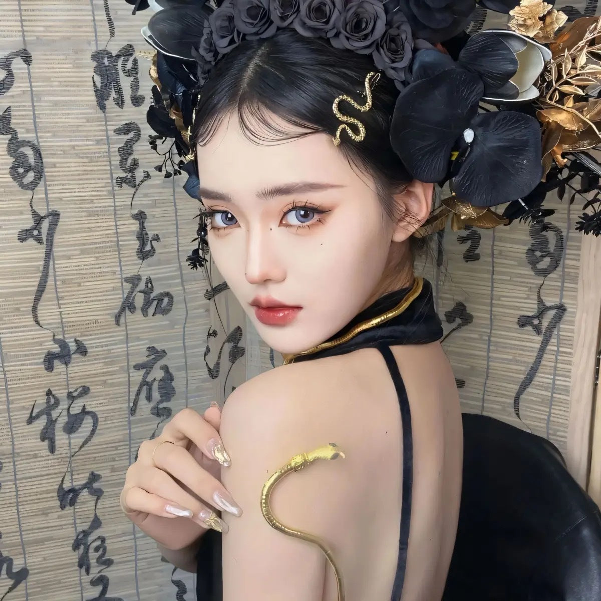 Retro Creative Snake-shaped Dark High-grade Versatile Personalized Cold Style Side Clip Fashion Golden Barrettes Single