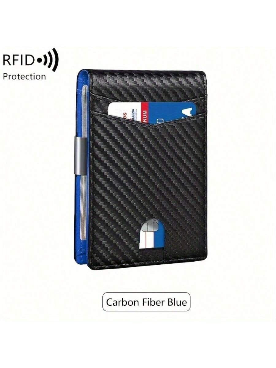New Men's Ultra-thin Wallet Simple 12 Cards Carbon Fiber Black And Blue