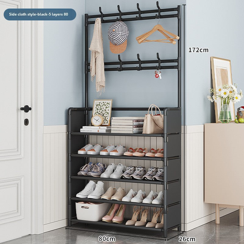 Shoe Rack Multi-layer Household Floor-standing One-piece Shoe And Hat Rack Bedroom Living Room Bag Rack Door Storage Simple Shoe Rack 5-layer 80 black side cloth style