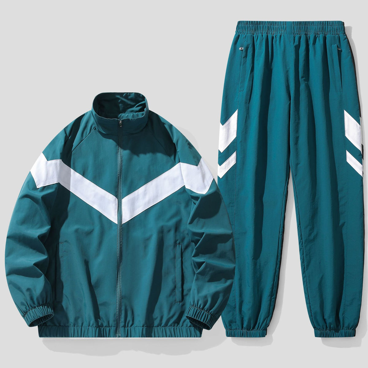 Cardigan Stand-up Collar Breathable Mesh Taslon Coat For Men Exercise Casual Pants Suit Green