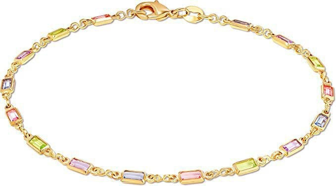 Colorful Women's Crystal Glass Round Oval Square Colored Anklet Rectangular