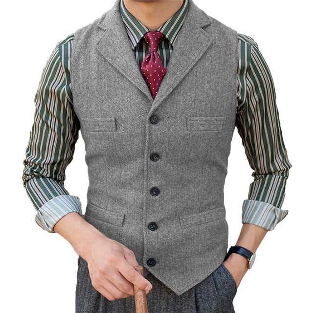 Man's Suit Vest Slim Herringbone Pattern Silver