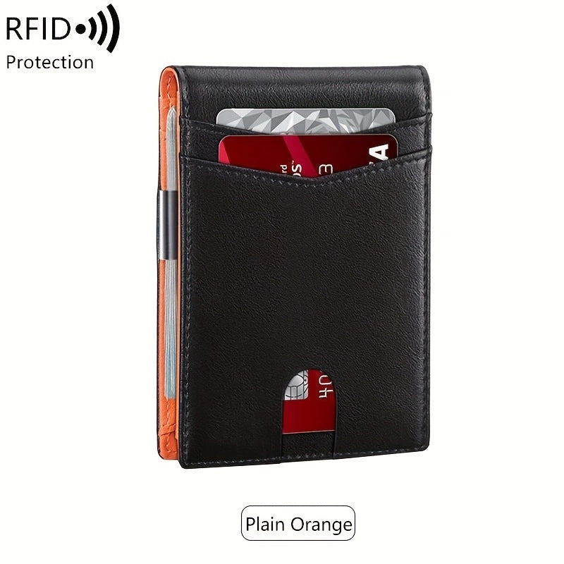 New Men's Ultra-thin Wallet Simple 12 Cards Black And Orange Color