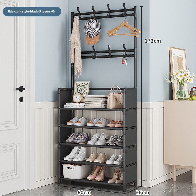 Shoe Rack Multi-layer Household Floor-standing One-piece Shoe And Hat Rack Bedroom Living Room Bag Rack Door Storage Simple Shoe Rack 5-layer 60 black side cloth style