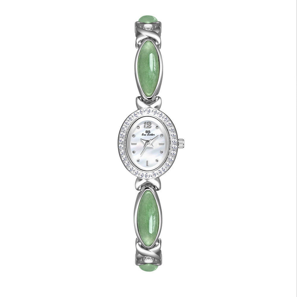 Dongling Stone Hetian Jade Chain Watch Aventurine Silver White
