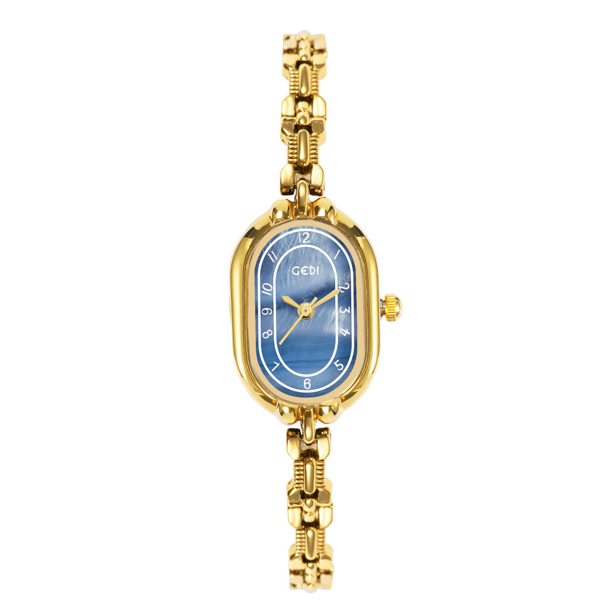 Retro Oval Niche High-grade Fritillary Bracelet Quartz Watch Gold Strap Blue Plate