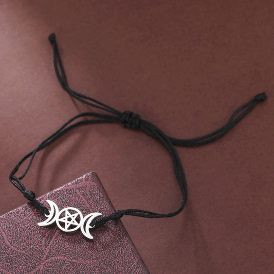 Cartoon Fashion Girlfriends Same Style Hollow-out Double Crescent Pentagram Jade Thread Bracelet
