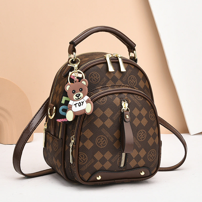 Fashionable All-match Simple Travel Backpack Bags Women Square Coffee