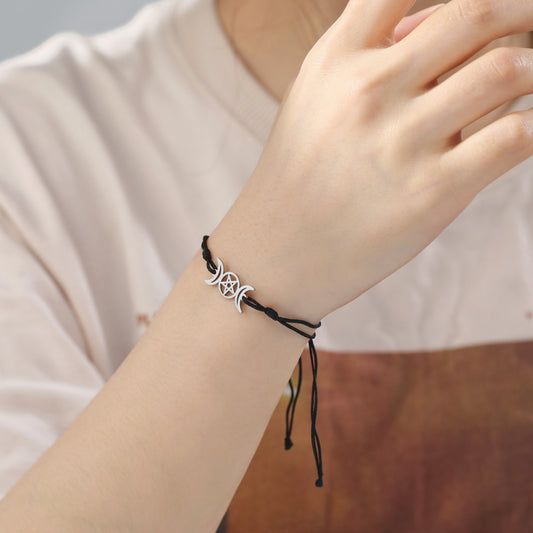 Cartoon Fashion Girlfriends Same Style Hollow-out Double Crescent Pentagram Jade Thread Bracelet
