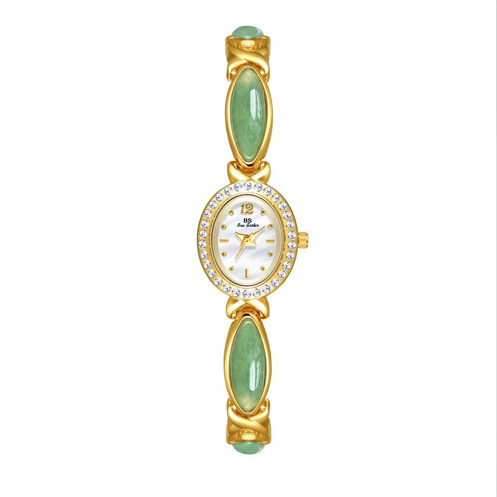 Dongling Stone Hetian Jade Chain Watch Aventurine Gold And White